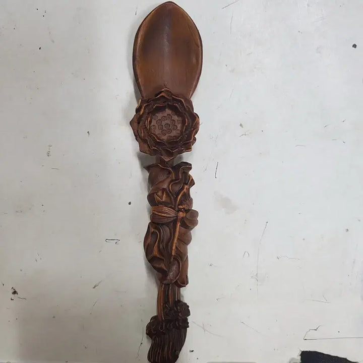 [BUNJANG] Boxwood Carved Lotus Design Tea Scoop - Chinese Antique Art Collectible / 황양목 목제 연화문 조각 찻시 차도구 중국 골동품 고미술품 수집품