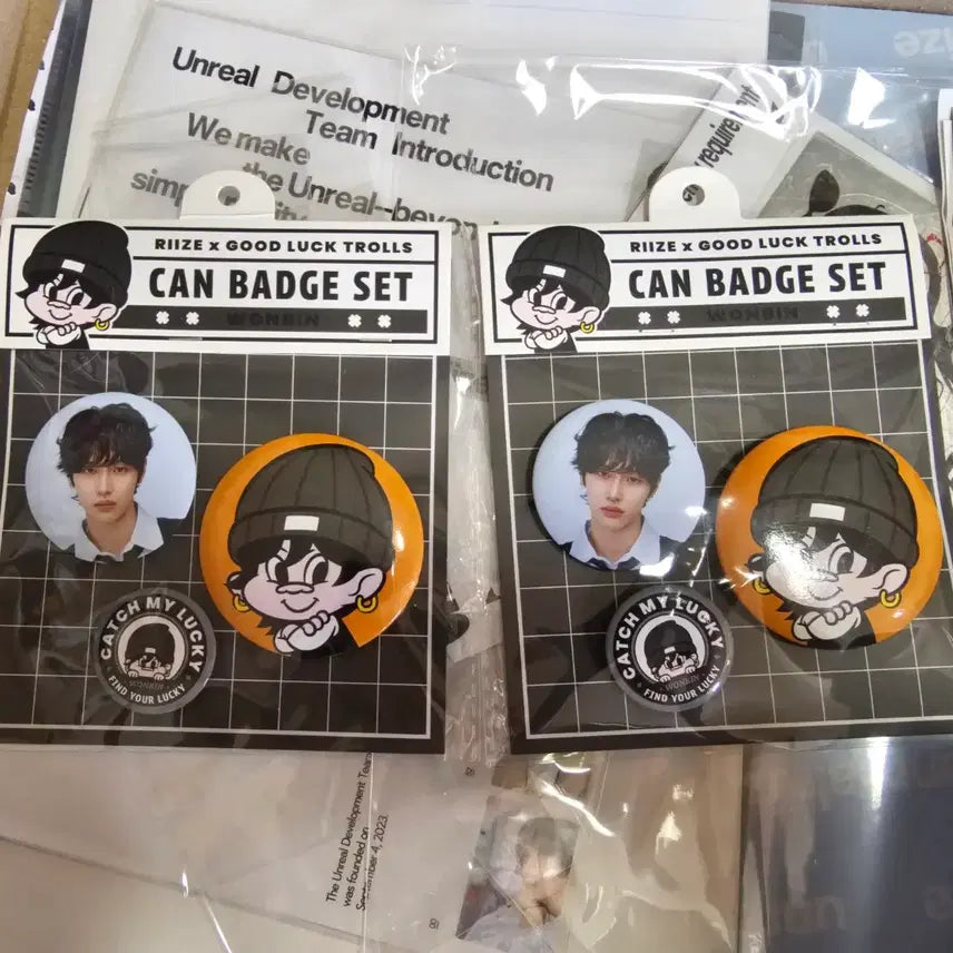 [BUNJANG] RIIZE Wonbin Line Friends Lucky Trolls Sealed Can Badge Set / 미개봉)라이즈 원빈 캔 배지 세트 라인프렌즈 럭키 트롤즈