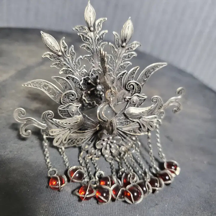 [BUNJANG] Chinese White Brass Phoenix Floral Hairpin Antique Collectible / 백동제 누사세공 봉황 화문 장식 비녀 중국 골동품 고미술품 수집품