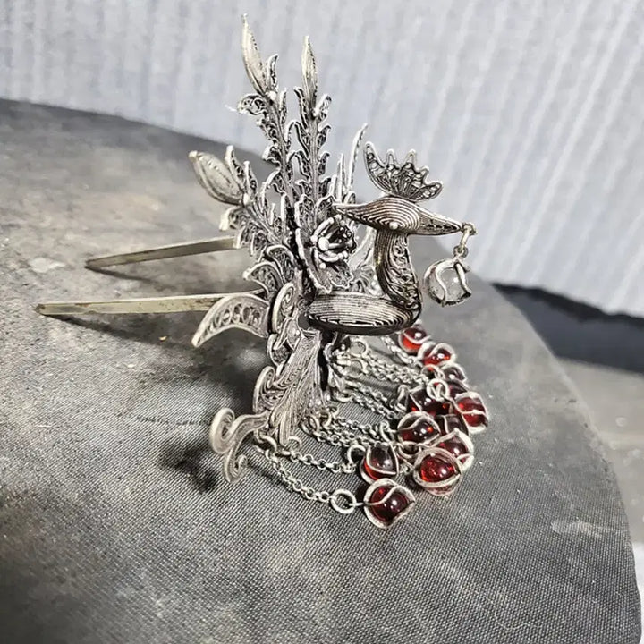 [BUNJANG] Chinese White Brass Phoenix Floral Hairpin Antique Collectible / 백동제 누사세공 봉황 화문 장식 비녀 중국 골동품 고미술품 수집품