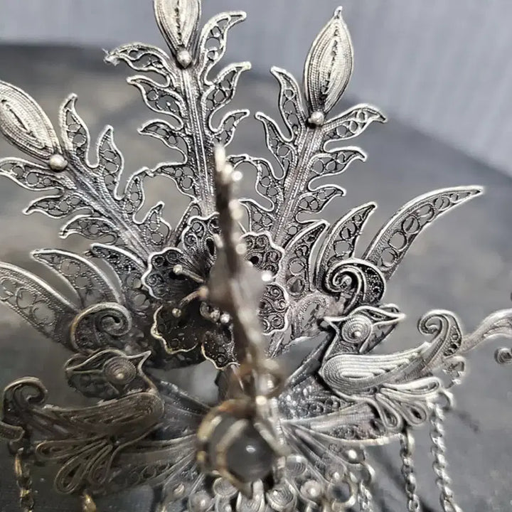 [BUNJANG] Chinese White Brass Phoenix Floral Hairpin Antique Collectible / 백동제 누사세공 봉황 화문 장식 비녀 중국 골동품 고미술품 수집품