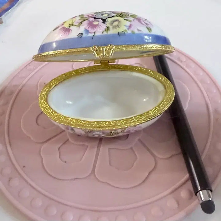 [BUNJANG] German Antique Egg-Shaped Jewelry Box Flower Pattern / 플라워무늬 계란형 오브제 독일골동품보석함새제품