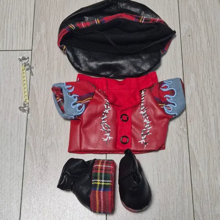 [BUNJANG] 20cm Doll Clothes Red Leather Jacket / 20cm인형옷 레드 가죽자켓 20깅