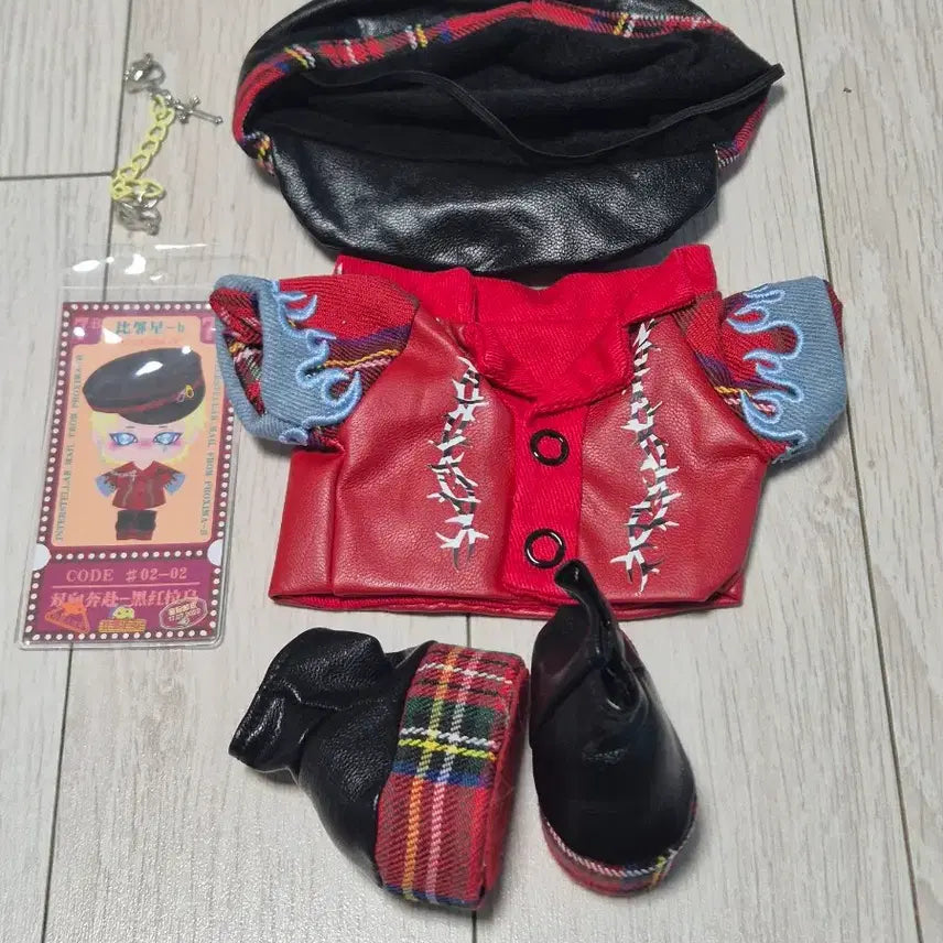 [BUNJANG] 20cm Doll Clothes Red Leather Jacket / 20cm인형옷 레드 가죽자켓 20깅