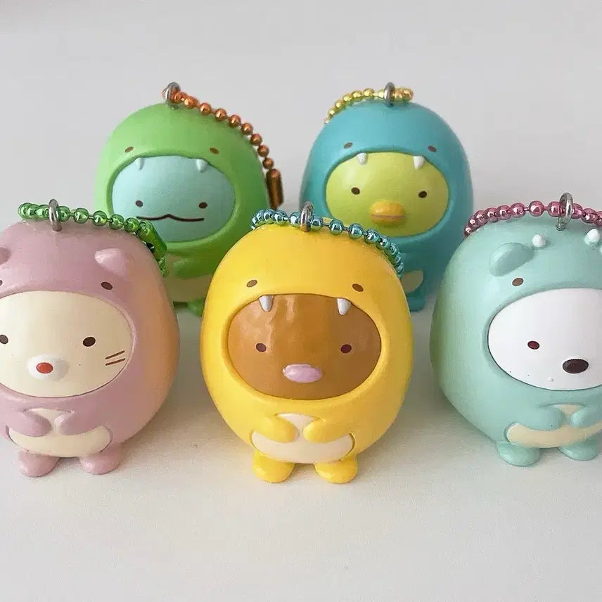 [BUNJANG] Sumikko Gurashi Dinosaur Figure Keychain Set (Genuine) / [세트] 정품 스밋코구라시 공룡 피규어 키링 토카게, 펭귄, 돈카츠, 네코 외