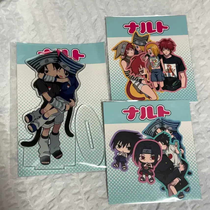 [BUNJANG] Ura Narutoboutique Naruto Acrylic Standee &amp; Sticker Bundle (Itachi, Sasuke, Sasori, Deidara) / 우라님 나루토 통판 아크릴 스탠드 스티커 일괄 이타치 사스케 사소리 데이다라