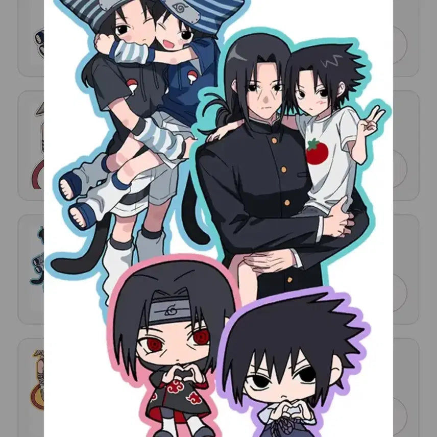 [BUNJANG] Ura Narutoboutique Naruto Acrylic Standee &amp; Sticker Bundle (Itachi, Sasuke, Sasori, Deidara) / 우라님 나루토 통판 아크릴 스탠드 스티커 일괄 이타치 사스케 사소리 데이다라