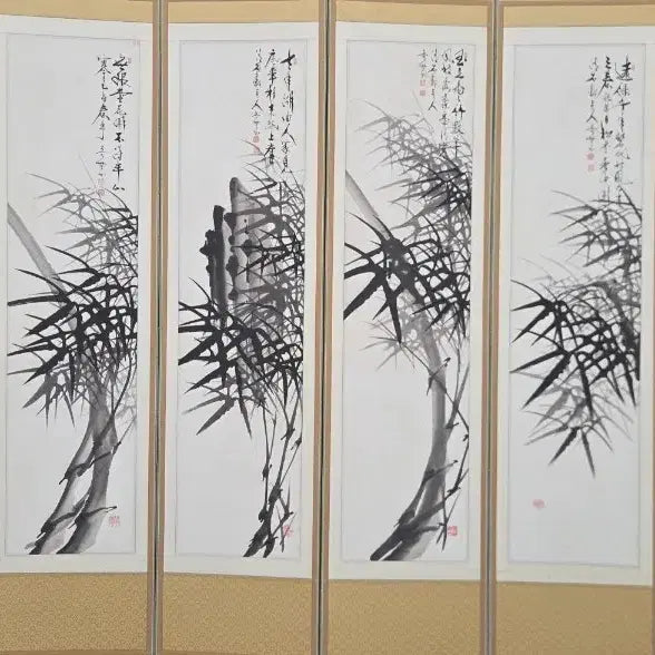 [BUNJANG] Kim Jin-young 8-Panel Folding Screen with Bamboo and Painting / 오무 김진영/진품/병풍/대나무/그림/8폭