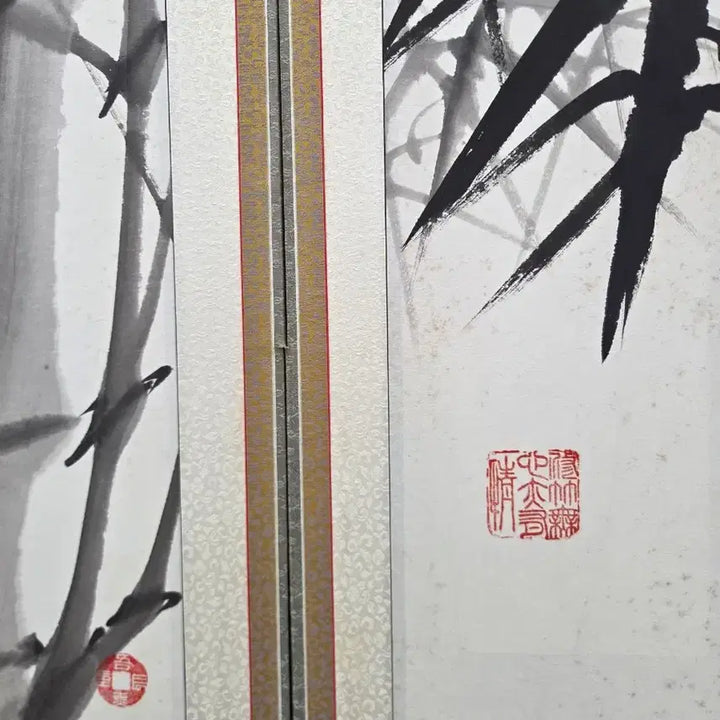 [BUNJANG] Kim Jin-young 8-Panel Folding Screen with Bamboo and Painting / 오무 김진영/진품/병풍/대나무/그림/8폭