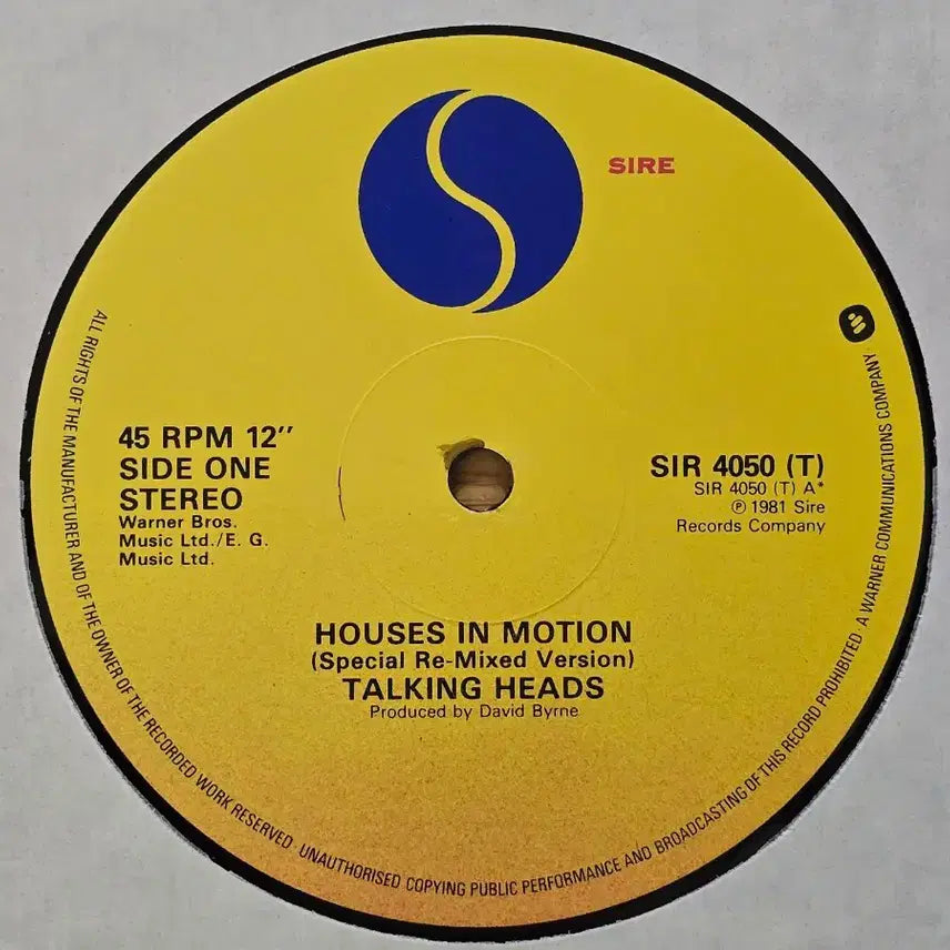 [BUNJANG] Talking Heads Houses In Motion 12" 45 RPM UK First Press LP Record / LP 레코드 TALKING HEADS 토킹 헤즈 - Houses In Motion 영국반