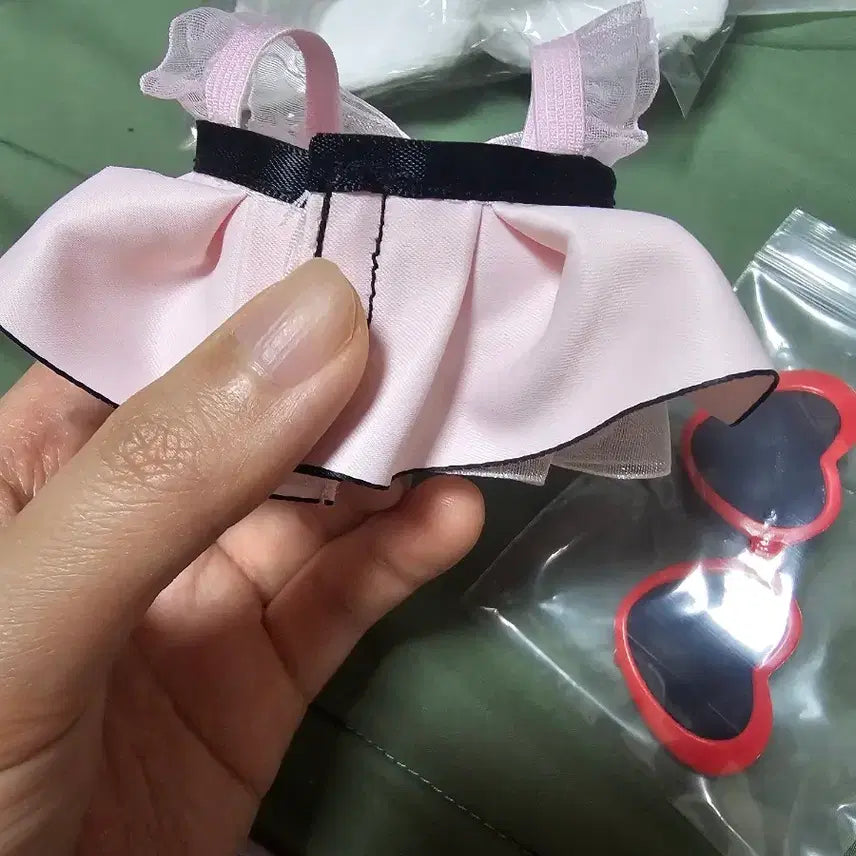 [BUNJANG] 10cm Doll Clothes Pink Ribbon Puff Dress / 10cm 인형옷 핑크 리본 퍼프 원피스
