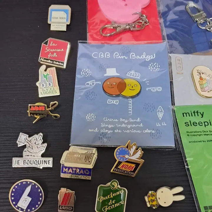 [BUNJANG] Vintage Pin Badge &amp; Keyring Set (16 pcs) / 핀뱃지, 빈티지 핀뱃지, 키링 세트 총 16개