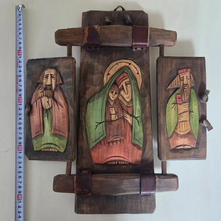 [BUNJANG] 1950s Antique Madonna and Child Wooden Sculpture / 50년대 앤틱 성모자상 나무조각 가죽 가톨릭 천주교 성인