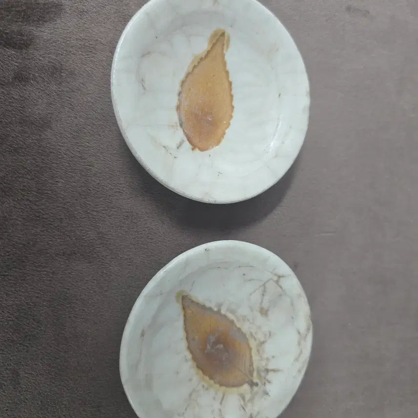 [BUNJANG] Leaf Pattern &amp; Ice Crackle Glaze Mini Plate Set (Set of 2) / &