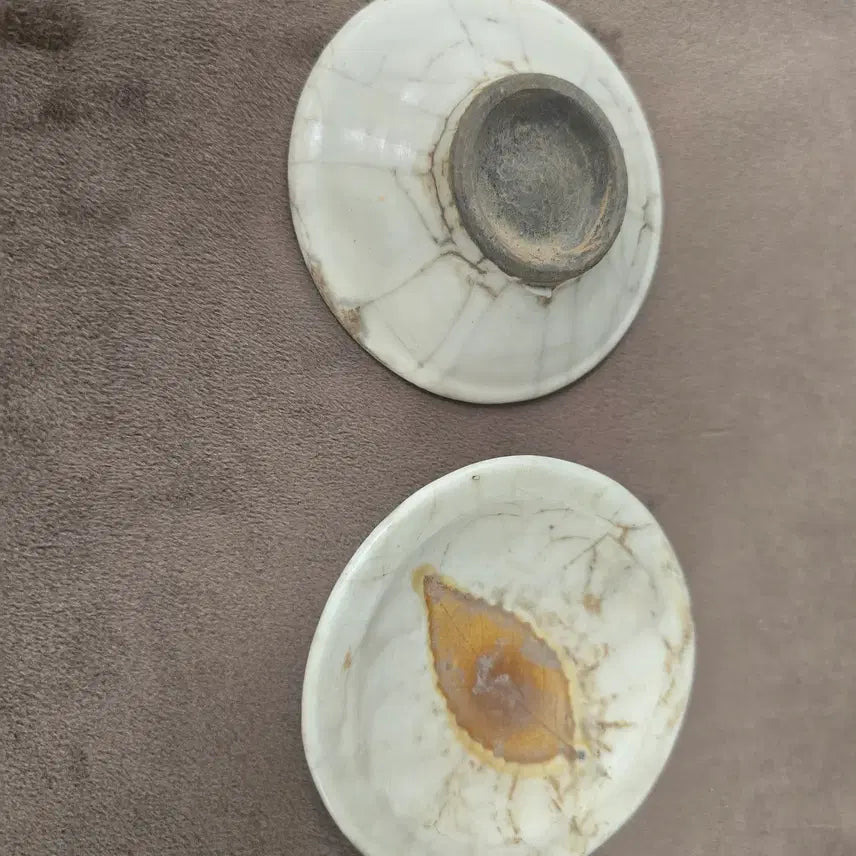 [BUNJANG] Leaf Pattern &amp; Ice Crackle Glaze Mini Plate Set (Set of 2) / &