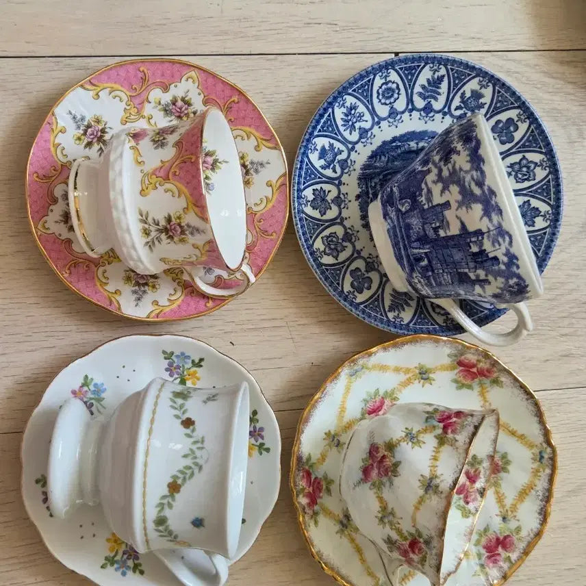 [BUNJANG] Vintage Cup and Saucer Set - Set of 4 / 빈티지 컵소서, 다육이 화분