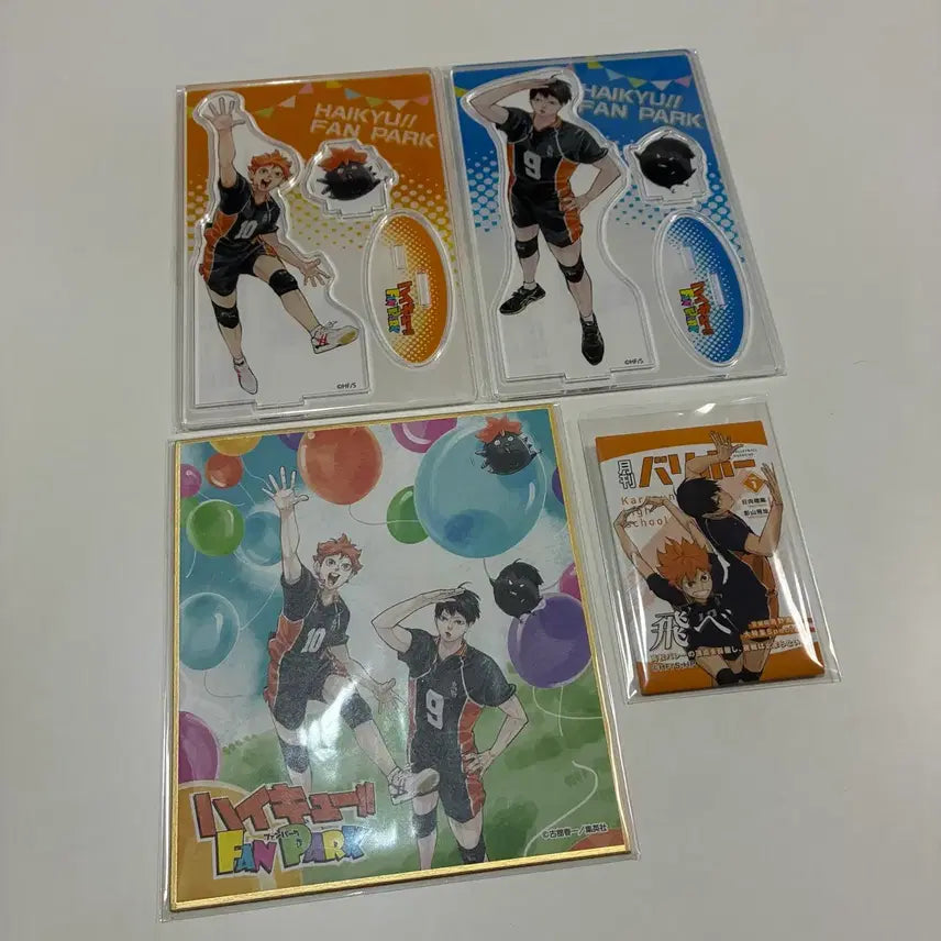 [BUNJANG] Haikyuu!! Karasuno High Hinata Kageyama Acrylic Stand, Shikishi Board, Monthly Baribo Can Badge Bundle Set / 하이큐 카라스노 히나타 카게야마 팬파크 아크릴 색지 월간바리보 캔뱃지