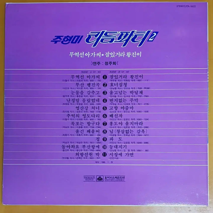 [BUNJANG] Joo Hyun Mi Rhythym Party Vol. 2 LP Record / LP/주현미 리듬파티2집-무역선 아가씨/잘있거라 황진이