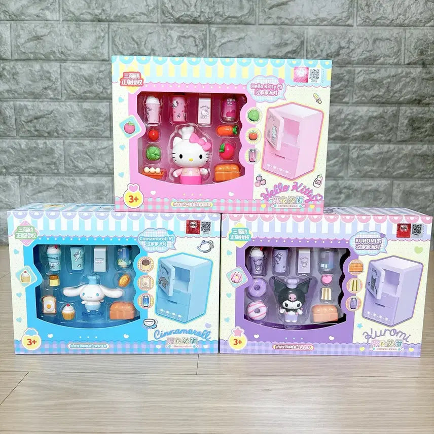 [BUNJANG] Sanrio Kitty Cinnamoroll Kuromi Kitchen Refrigerator Toy Figure Set (Sealed) / [미개봉 정품] 산리오 키티 시나모롤 쿠로미 주방 냉장고 장난감 피규어 세트