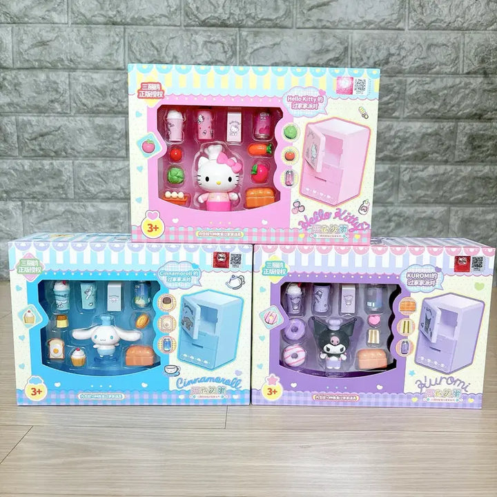 [BUNJANG] Sanrio Kitty Cinnamoroll Kuromi Kitchen Refrigerator Toy Figure Set (Sealed) / [미개봉 정품] 산리오 키티 시나모롤 쿠로미 주방 냉장고 장난감 피규어 세트