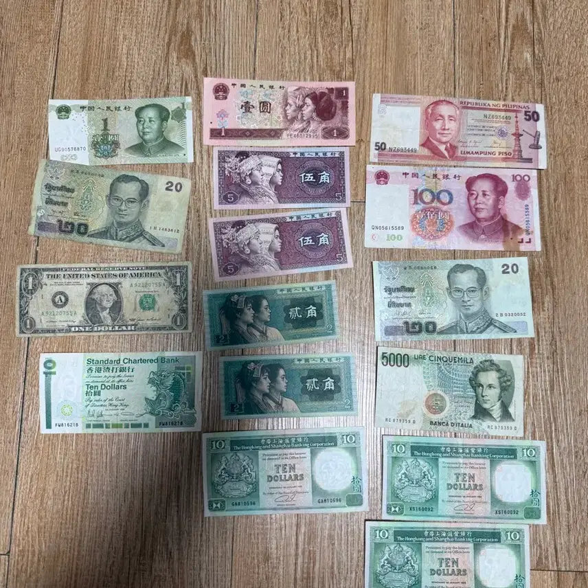 [BUNJANG] World Currency Banknote Set (China 100 Yuan, Philippines 50/20 Pesos, Hong Kong 10 Dollars, China 2/5 Jiao) / 외국돈,옛날지폐 세트 (중국 100위안, 필리핀 50,20페소, 홍콩 10달러,중국 2각,5각)