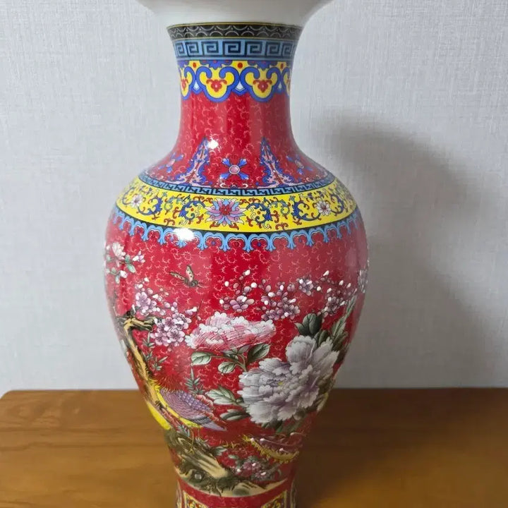 [BUNJANG] Hong Ji Blue Enamel Porcelain Vase with Flower and Bird Motif / 홍지 분채 화조문 도자기