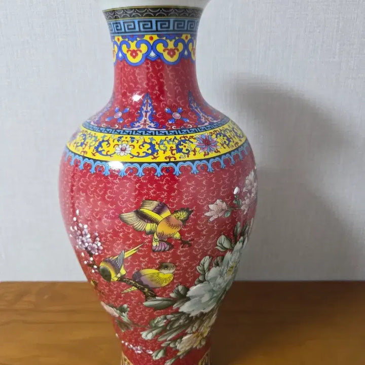 [BUNJANG] Hong Ji Blue Enamel Porcelain Vase with Flower and Bird Motif / 홍지 분채 화조문 도자기