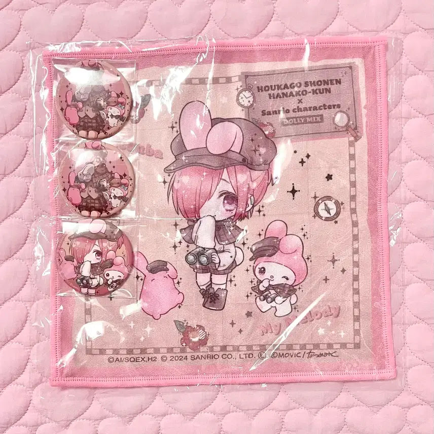 [BUNJANG] Jibaku Shonen Hanako-kun Mitsuba Sousuke Sanrio My Melody Collaboration Mini Towel &amp; Can Badge Set / 지박소년 하나코군 지하군 미츠바 소스케 산리오 마이멜로디 콜라보 미니타올 캔뱃지