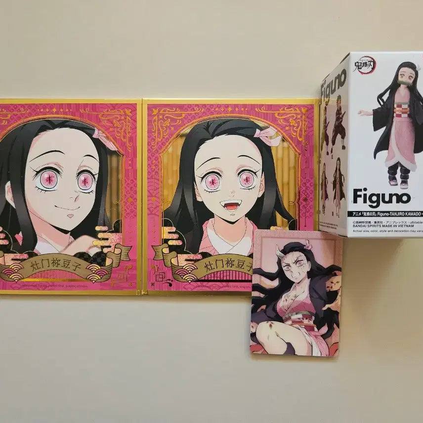 [BUNJANG] Demon Slayer: Kimetsu no Yaiba - Nezuko Kamado Piguno Figure &amp; Illustration Card Bundle Set / [일괄] 귀멸의 칼날 카마도 네즈코 Piguno 피규어 / 일러스트 카드