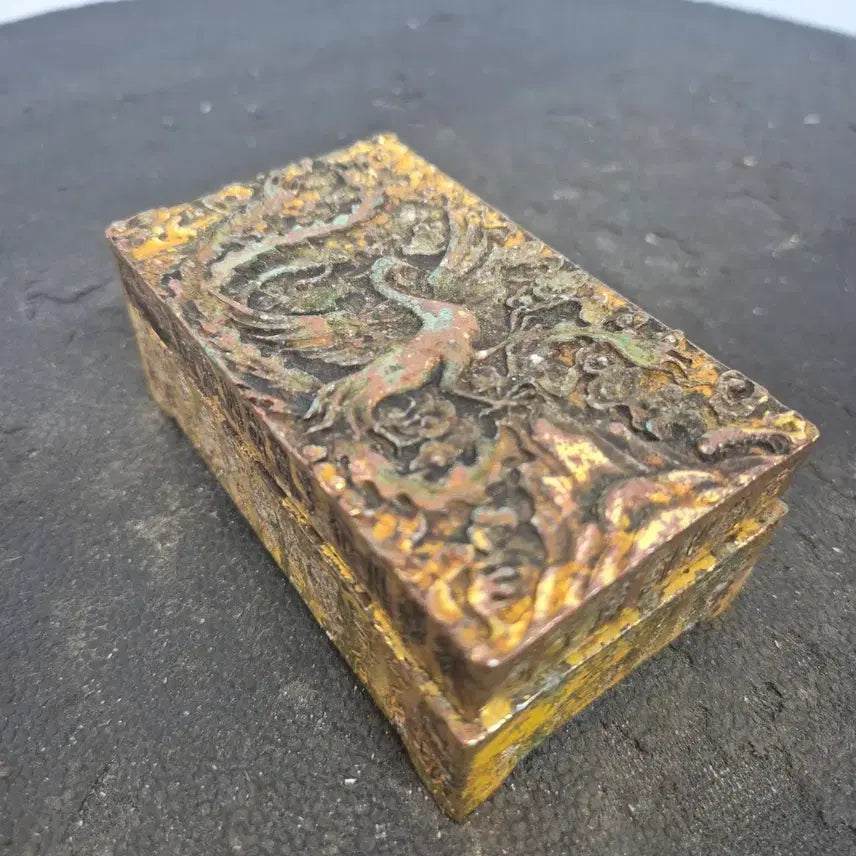 [BUNJANG] Celadon Blue-Gold Dragon and Phoenix Pattern Incense Burner / 청금동용봉문인장인함