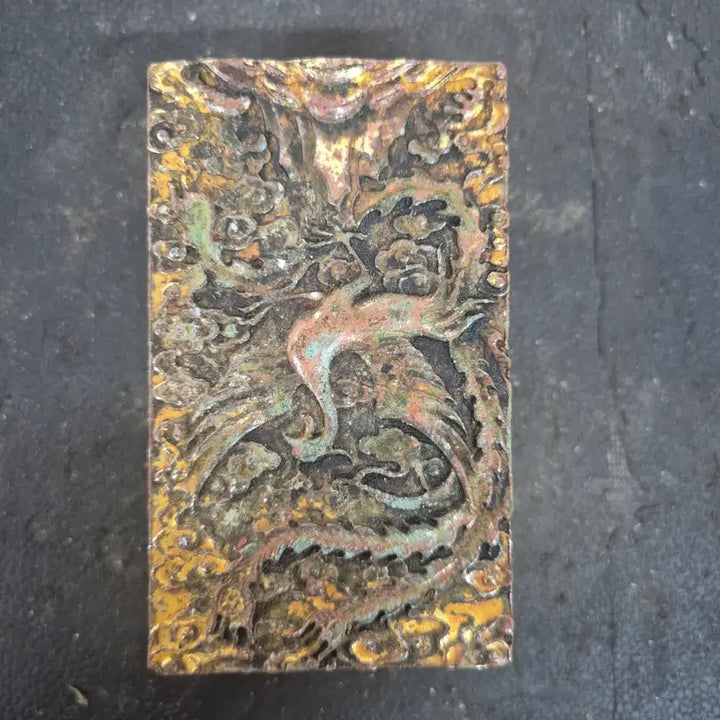 [BUNJANG] Celadon Blue-Gold Dragon and Phoenix Pattern Incense Burner / 청금동용봉문인장인함