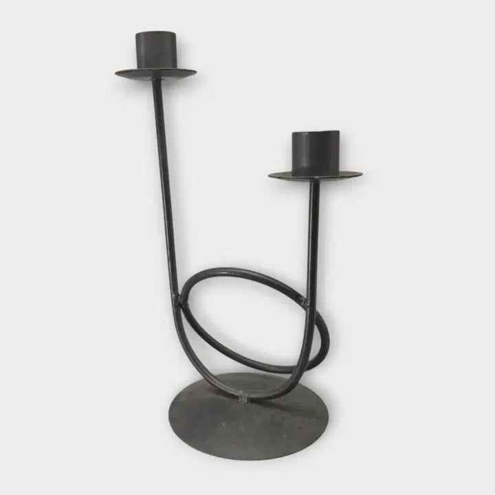 [BUNJANG] Vintage Cast Iron 2-Arm Candlestick Holder / 엔틱 민속품 특이한 형태의 무쇠 빈티지 2구촛대