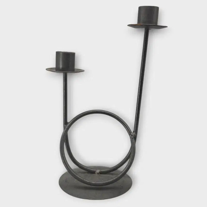 [BUNJANG] Vintage Cast Iron 2-Arm Candlestick Holder / 엔틱 민속품 특이한 형태의 무쇠 빈티지 2구촛대