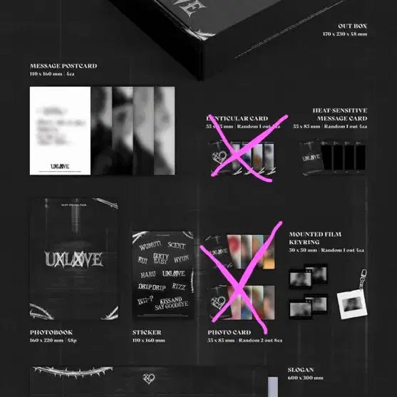 [BUNJANG] UXVE (XLOV) Unlove Special Pack Keyring / 엑스러브 XLOV 스페셜팩 언러브 UXLXVE (포카X) 우무티 키링