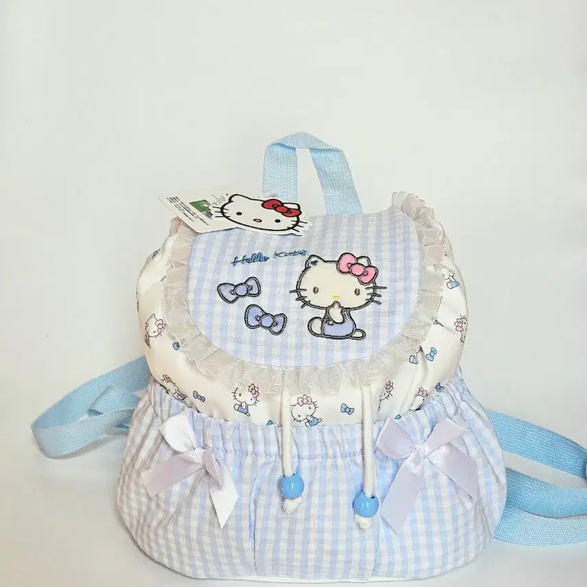 [BUNJANG] Hello Kitty Lace Drawstring Backpack / 키티 레이스 체크 복조리 백팩