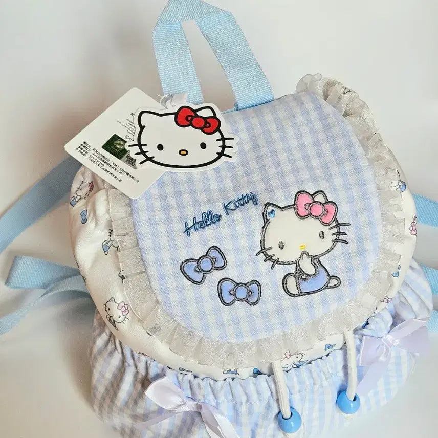 [BUNJANG] Hello Kitty Lace Drawstring Backpack / 키티 레이스 체크 복조리 백팩