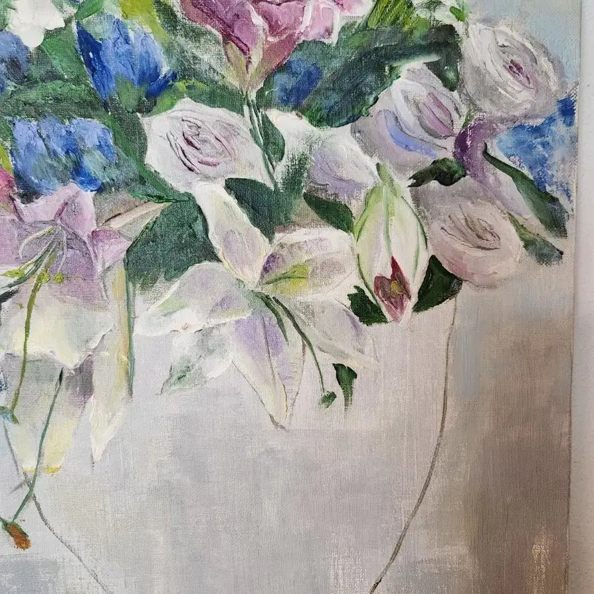[BUNJANG] Yoon Duk-hee Vintage Floral Still Life Oil Painting (10-ho Size) / [윤덕희 화백] 캔버스에 담긴 우아한 꽃의 향연 - 빈티지 정물 유화 (10호)