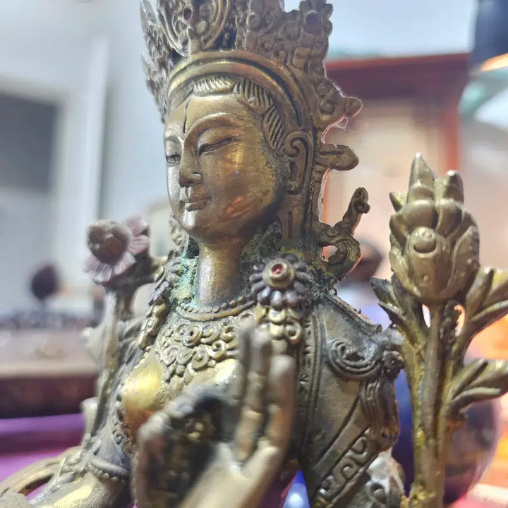 [BUNJANG] Tibetan Buddhist White Tara Metal Statue Handmade 22cm / 티베트 불교 화이트타라 백다라 금속 불상 22cm 수공예