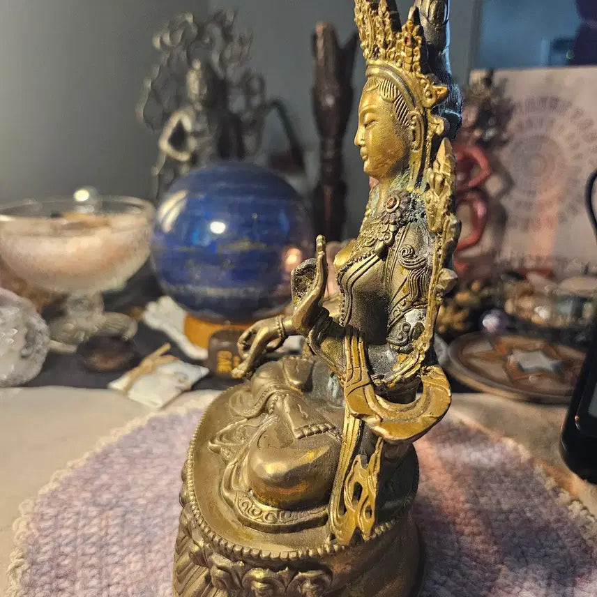 [BUNJANG] Tibetan Buddhist White Tara Metal Statue Handmade 22cm / 티베트 불교 화이트타라 백다라 금속 불상 22cm 수공예