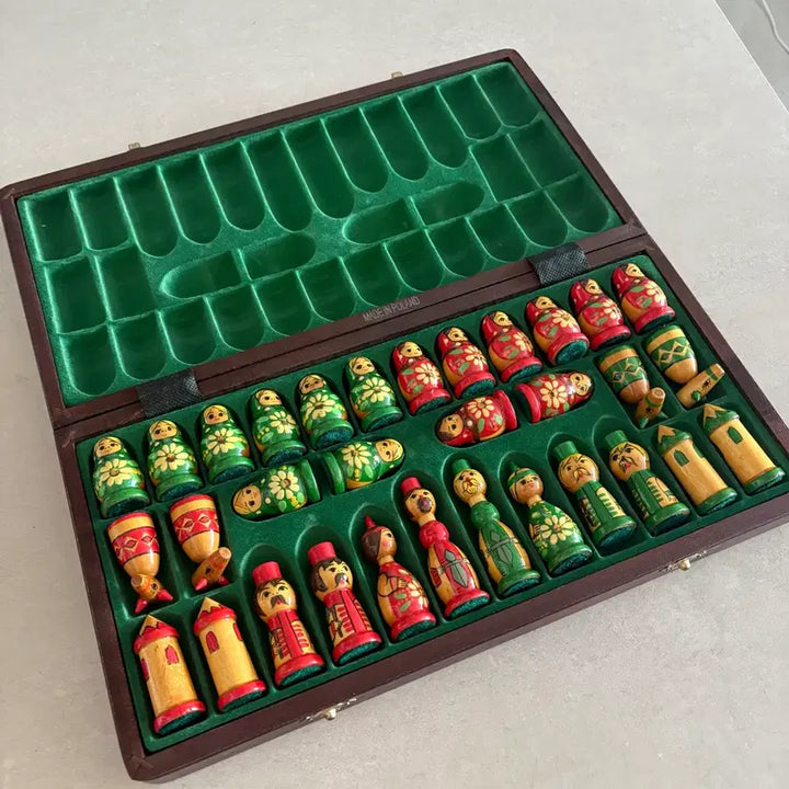 [BUNJANG] Vintage Matryoshka Chess Set Wooden / 원목 빈티지 마트료시카 체스판 세트 폴란드