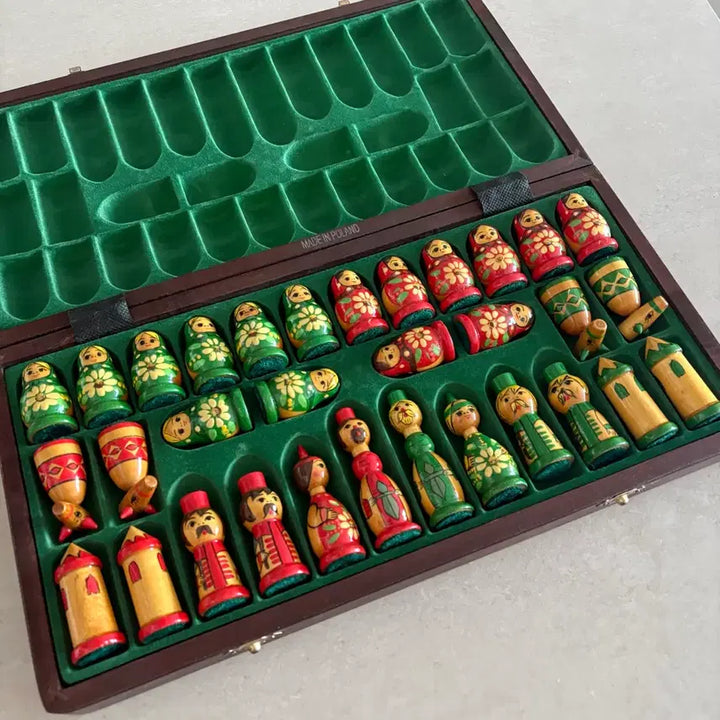[BUNJANG] Vintage Matryoshka Chess Set Wooden / 원목 빈티지 마트료시카 체스판 세트 폴란드