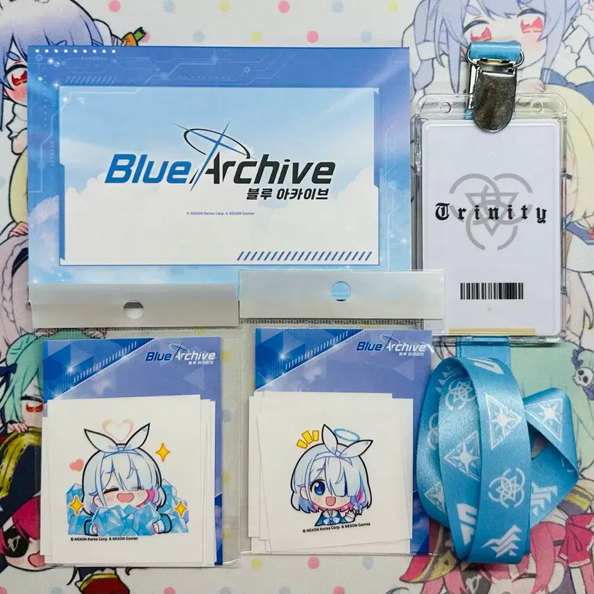 [BUNJANG] Blue Archive Aniplus Sticker, Game Illustration Postcard, Trinity Name Tag Bundle Set / 블루아카이브 애니플러스 스티커/게임 일러스트 엽서/트리니티명찰 일괄