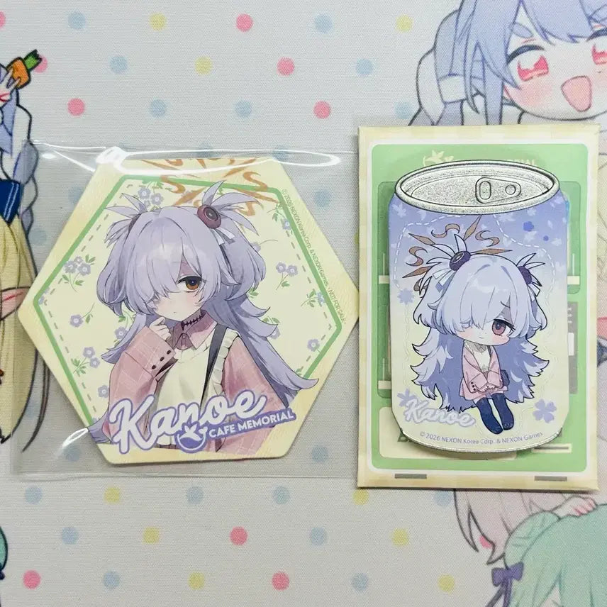 [BUNJANG] Blue Archive Cafe Memorial Kanoe Special Coaster &amp; Can Badge Bundle Set / 블루아카이브 카페 메모리얼 카노에 특전 코스터 캔뱃지 일괄