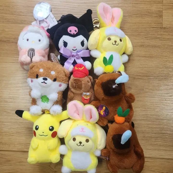 [BUNJANG] Sanrio Kuromi &amp; Pokemon Pikachu Character Keychain Doll Bundle Set / 산리오 쿠로미 포켓몬 피카츄 키링 인형 일괄