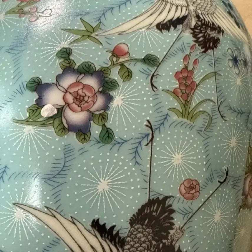 [BUNJANG] Celadon Porcelain Vase with Crane and Flower Motif / 청자색 학꽃무늬 도자기 화병