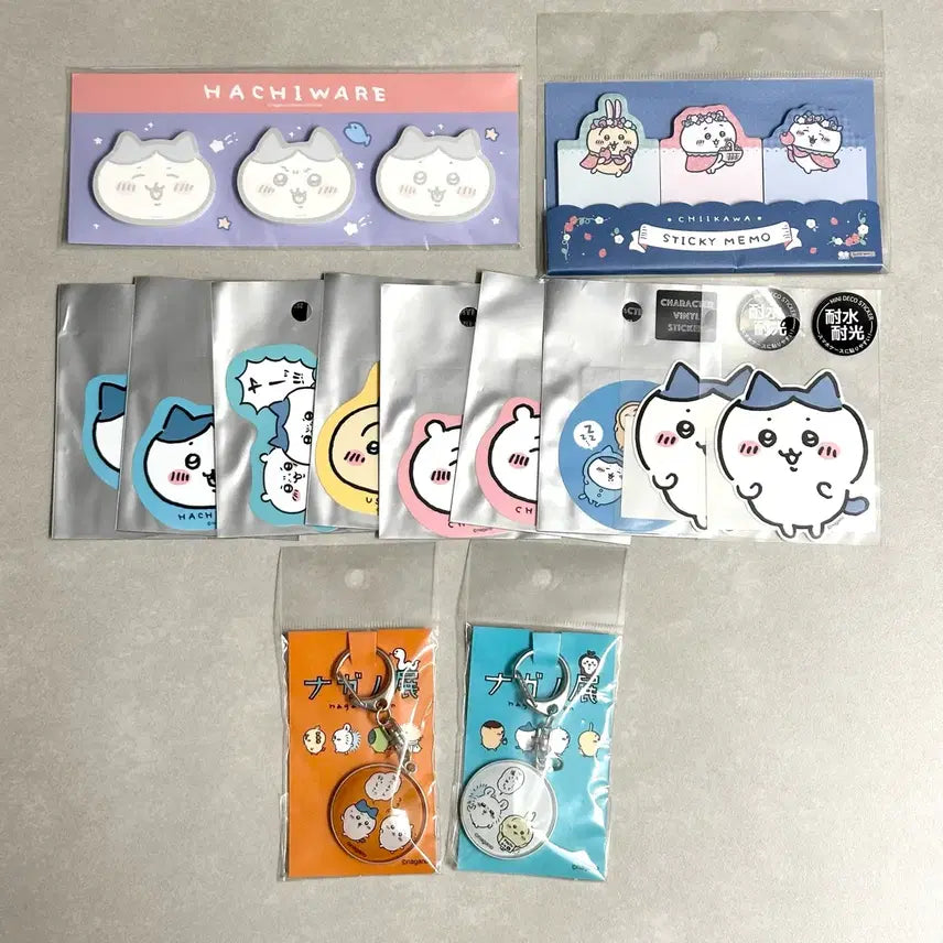 [BUNJANG] Chiikawa Nagano Kumama Sticker Memo Pad &amp; Keychain Set / 치이카와 먼작귀 나가노 쿠마 농담곰 스티커 메모지 키링
