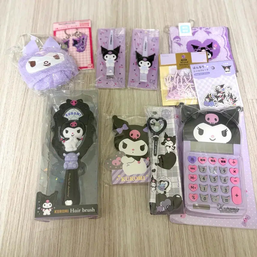 [BUNJANG] Sanrio Official Kuromi Stationery Set / 산리오 정품 쿠로미 문구 세트 새상품 미개봉 빗 계산기 펜 스티커 헤어핀 손수건 키링 등