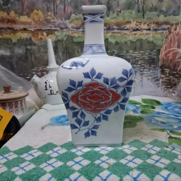 [BUNJANG] Choi Byeong-deok Peony Design Ceramic Vase / 사각  목단문 도자기