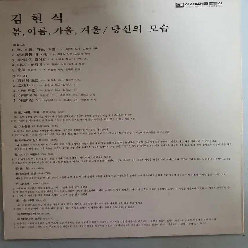 [BUNJANG] Kim Hyun-sik 1st Album LP / 김현식 1집 LP