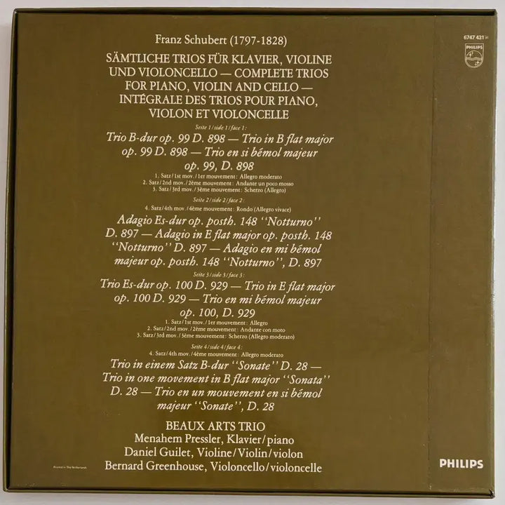 [BUNJANG] Beaux Arts Trio Schubert Complete Piano Trios 2LP Box Set (Philips Netherlands Pressing) / 보자르 트리오 - 슈베르트 피아노 트리오 전곡 2LP 박스 ( Philips 네덜란드반 )
